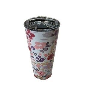 Tervis 16oz Travel Tumbler White Pink Purple Flowers Clear Lid Insulated Cup
